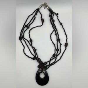New York & Company Multi-Strand Beaded Necklace with Teardrop Pendant